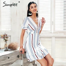 Simplee V neck stripe ruffle font b summer b font font b dress b font women