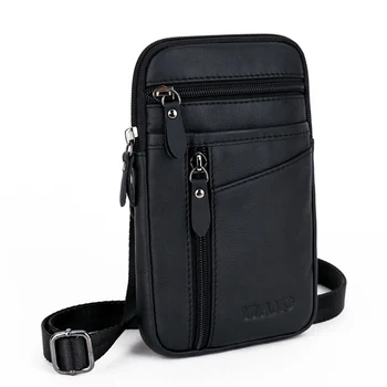 

High Quality Real Cowhide Men Belt hook Waist Phone Cigarette Case Bag Casual Male Genuine Leather Wallet Crossbody Shoulder Bag