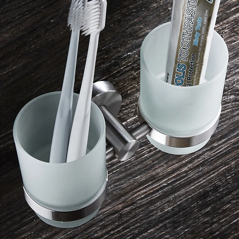 Нержавеющая сталь матовый подстаканники стекло чашки Аксессуары для ванной комнаты двойной Зубная щётка подстаканник зуб