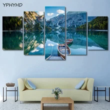 YPHYHD 5 шт. принт долина прозрачный озеро корабль отражение современные стены Холст Искусство Живопись Плакат рамка домашний декор комната картина