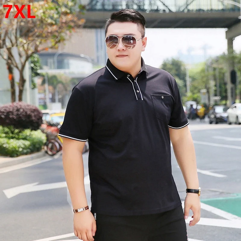 

2019 summer loose large polo shirt men's solid color lapel short-sleeved shirt cotton 7XL