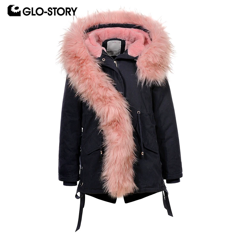 

GLO-STORY Ship From Hungary Teenage Children Girls Wool Liner Thick Warm Long Winter Hooded Parkas Coats with Fur Side tape 6781