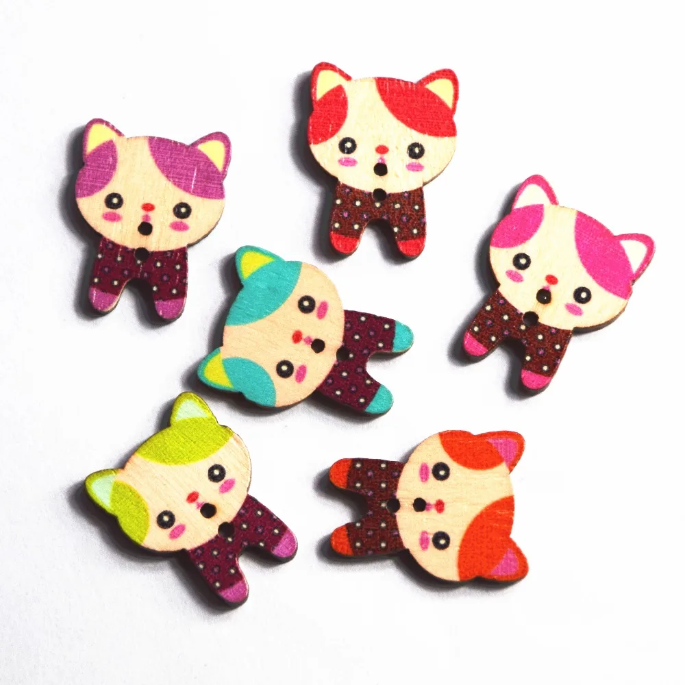 50pcs Multicolor Dogs Decorative Buttons Sewing Buttons Scrapbooking Wooden Buttons Crafts DIY
