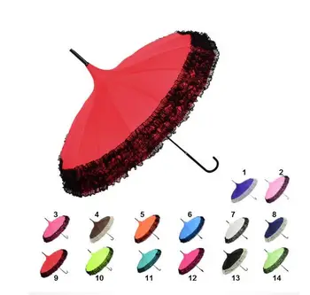 

20pcs 14 Colors Pagoda Umbrella Long-handle Princess Lace Fancy Sunny and Rainy Umbrellas Lady Parasols