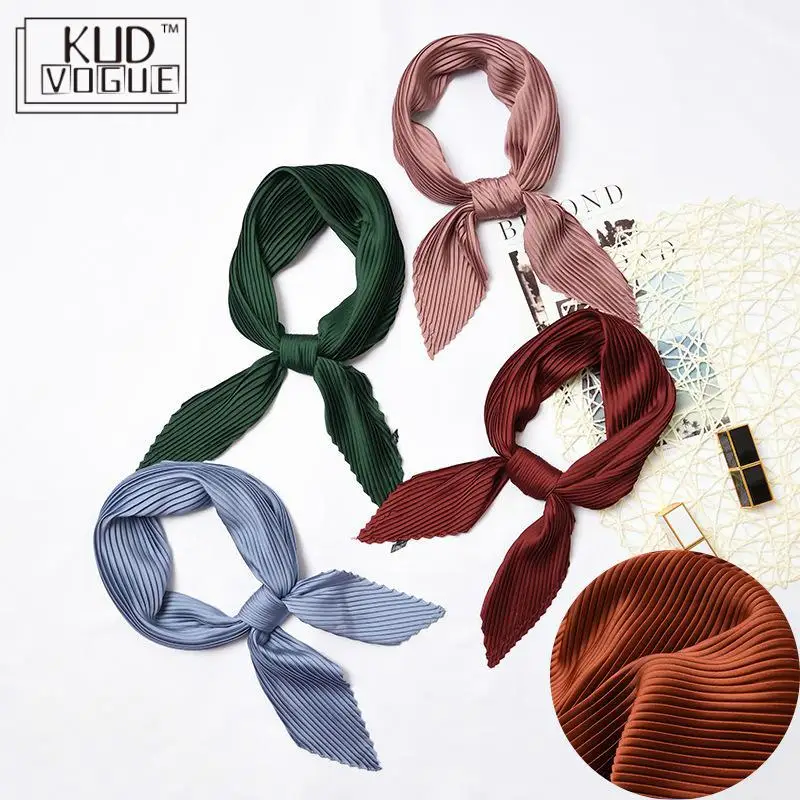 

Solid Crinkle Square Silk Handkerchief Small Scarf Neck Bandana For Women Crumple Pure Color Head Scarf Decoration Fashion 8446