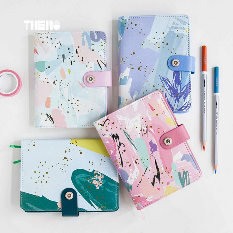 A6 Cute Gilding+print new renewable leather travel notebook,fine portable traveler journal diary
