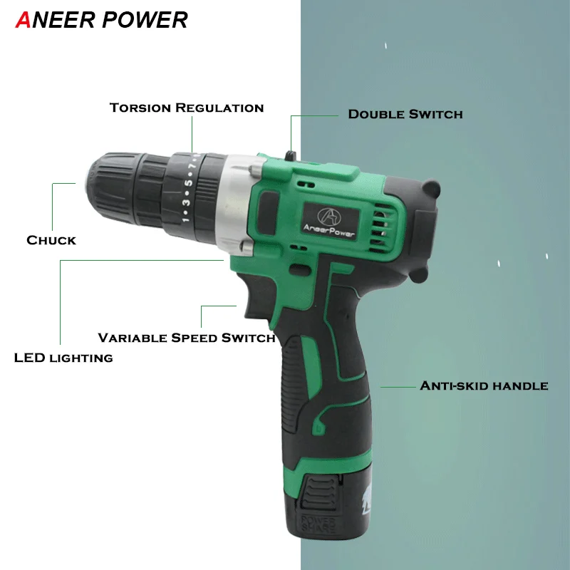 12V Impact Drill Electric Screwdriver Electric Hand Drill Battery Cordless Hammer Drill Home Diy Po
