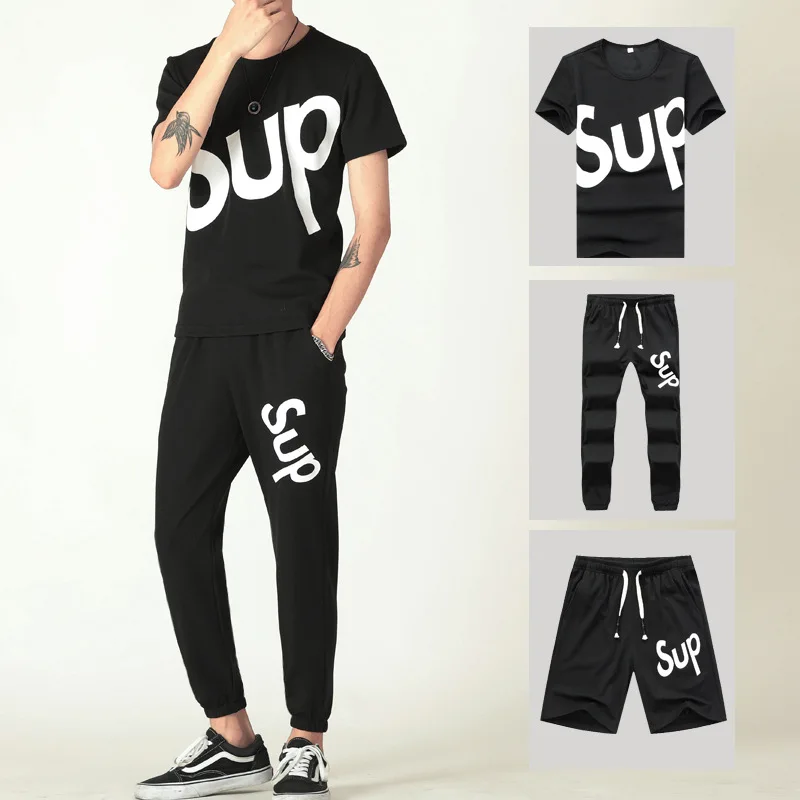 

2019 Summer Men's Sportsuit Short Sleeve Suit Male Thin Casual Tshirt Pant Shorts Sets Men Brand Truck suit Clothing BJQ9924