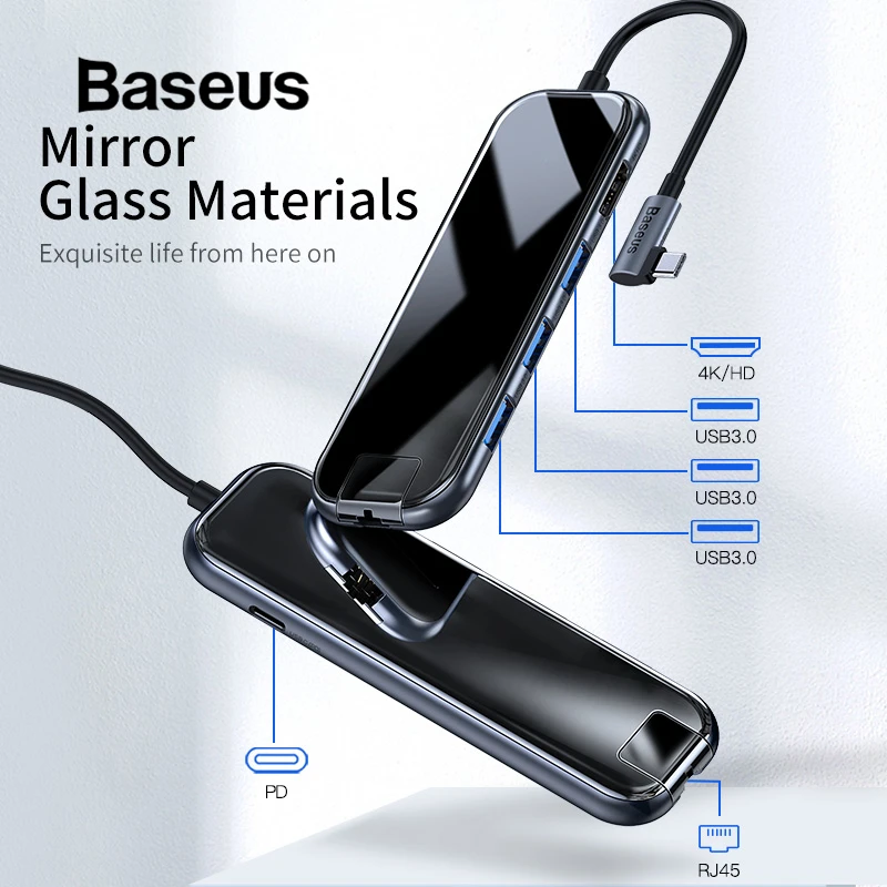 

Baseus Multi USB Type C HUB with RJ45 for Macbook Pro Computer Accessory USB C HUB to USB3.0 HDMI for Huawei P30 Pro USB-C Phone