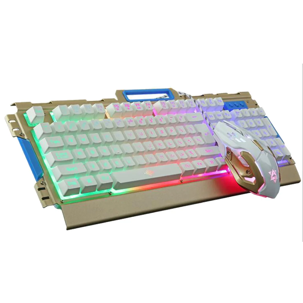 DeepFox проводной Радужный светодиодный с подсветкой эргономичная Usb игровая клавиатура+ 3200 dpi 6 кнопок оптическая геймерская мышь наборы - Цвет: Золотой