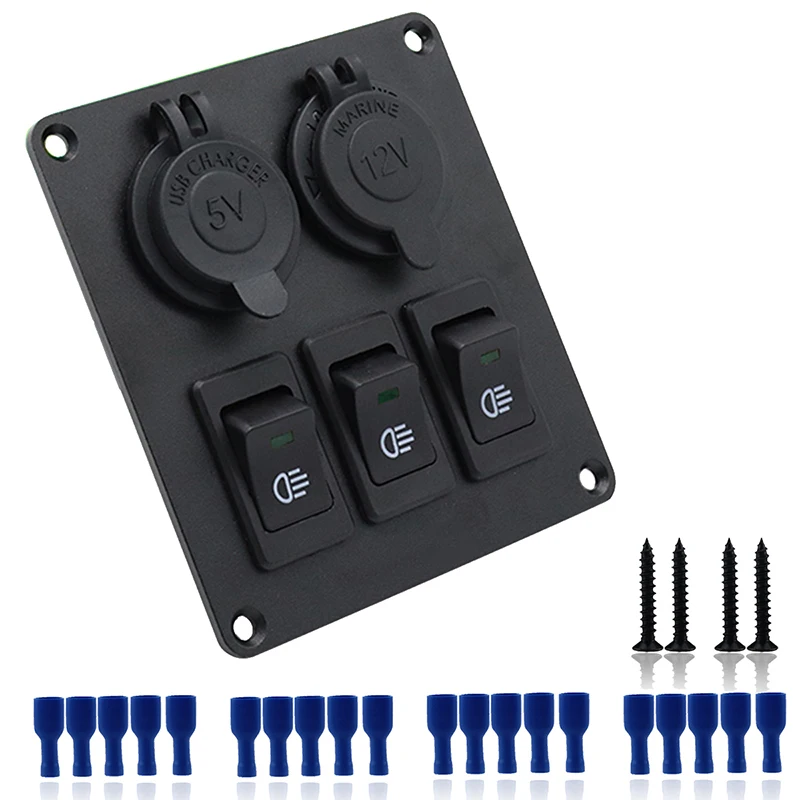 

3PCS Rocker Switch with LED Light for Panel Cigarette Lighter Socket Kit