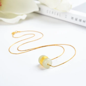 

Gold inlaid jade gold pendant natural road road jade pendant female certificate