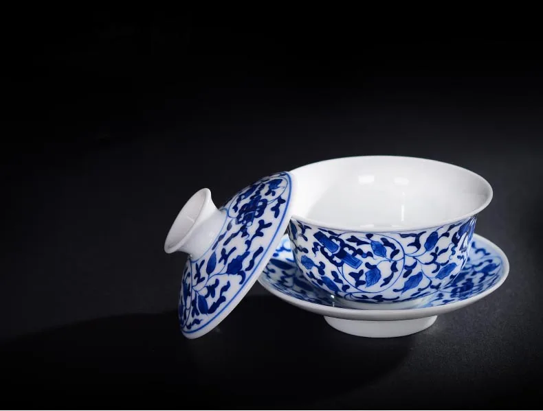 140 мл Цзиндэчжэнь керамика Gaiwa ручная роспись восемь сокровищ Tureen синий и белый фарфор чай чашки чайный набор кунг-фу чайные пиалы