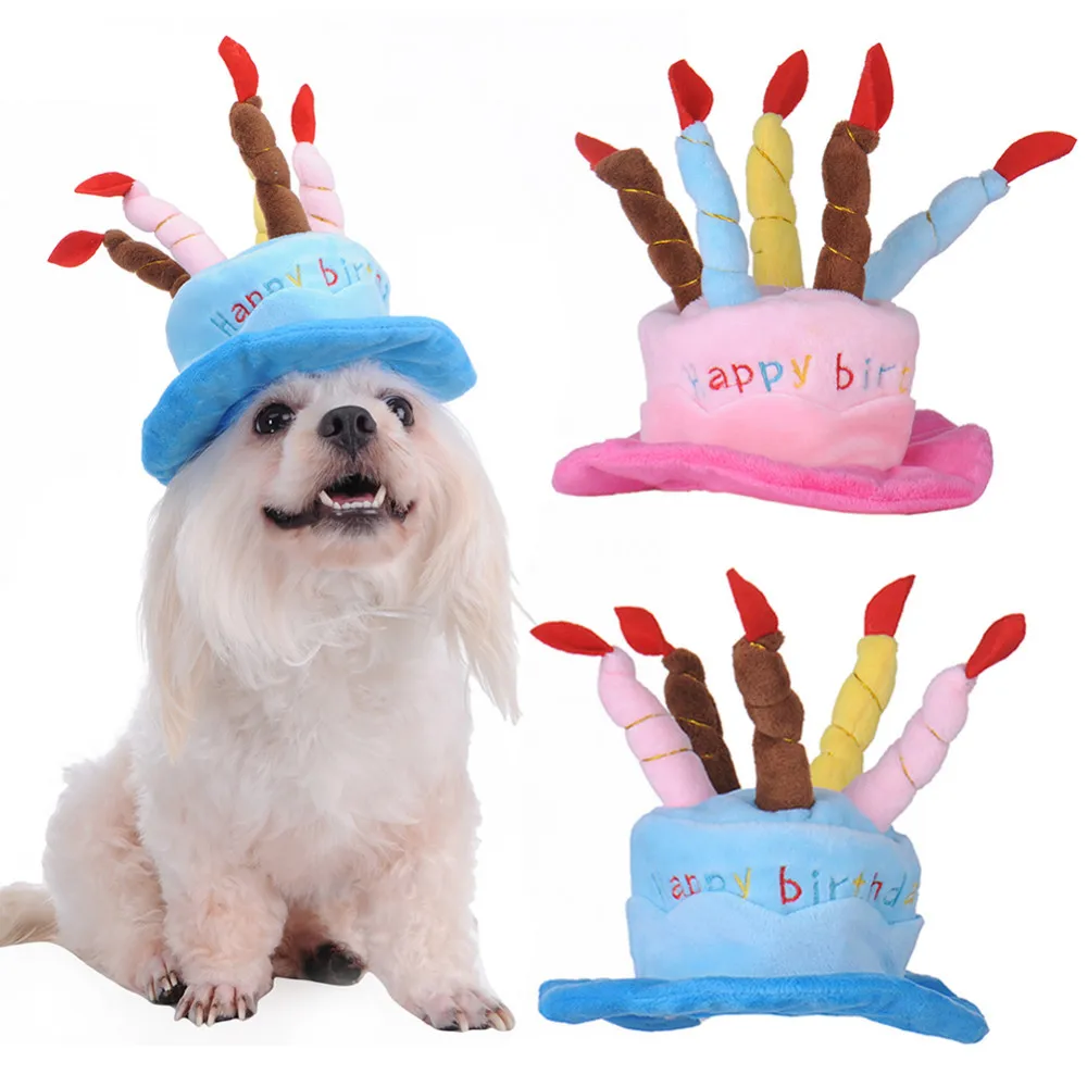 Cute Dog Pet Hat Beanies Hat with Birthday Cake Candles Gift Design Birthday Party Costume Headwear Accessory Pet Cap