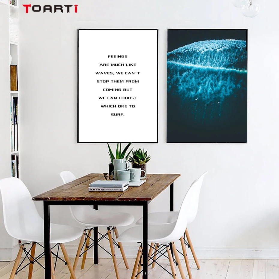 

nordic Blue Ocean Sea Wave Landscape poster print Scandinavia life quote wall art painting picture for living room home dcor