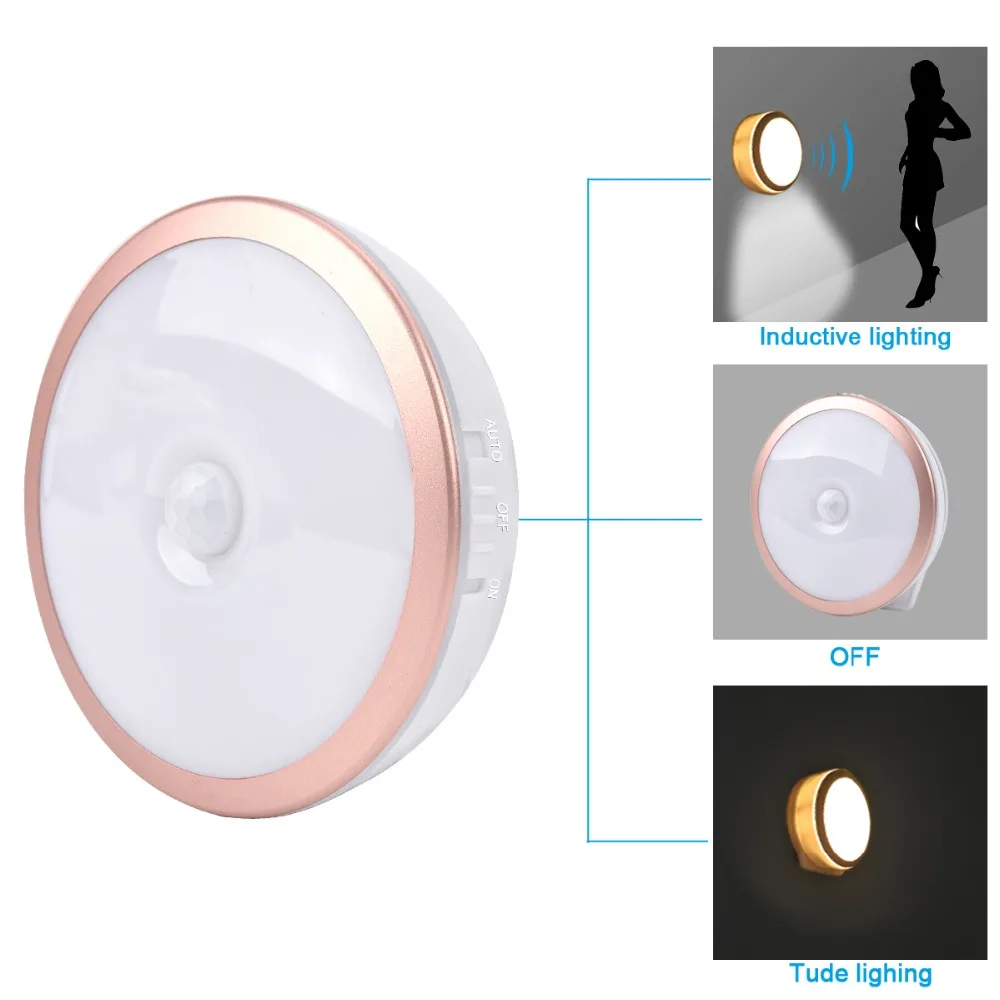 LED 야간 조명 PIR 모션 센서 원형 LED 캐비닛 조명, 에너지 절약 벽 램프 조명, USB 충전식, 1 개
