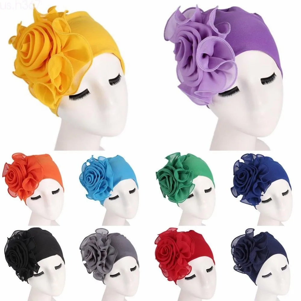 

Fashion Women Cap Polyerter Flower Cancer Beanie Solid Color Ladies Baggy Hat Muslim Inclusive Caps