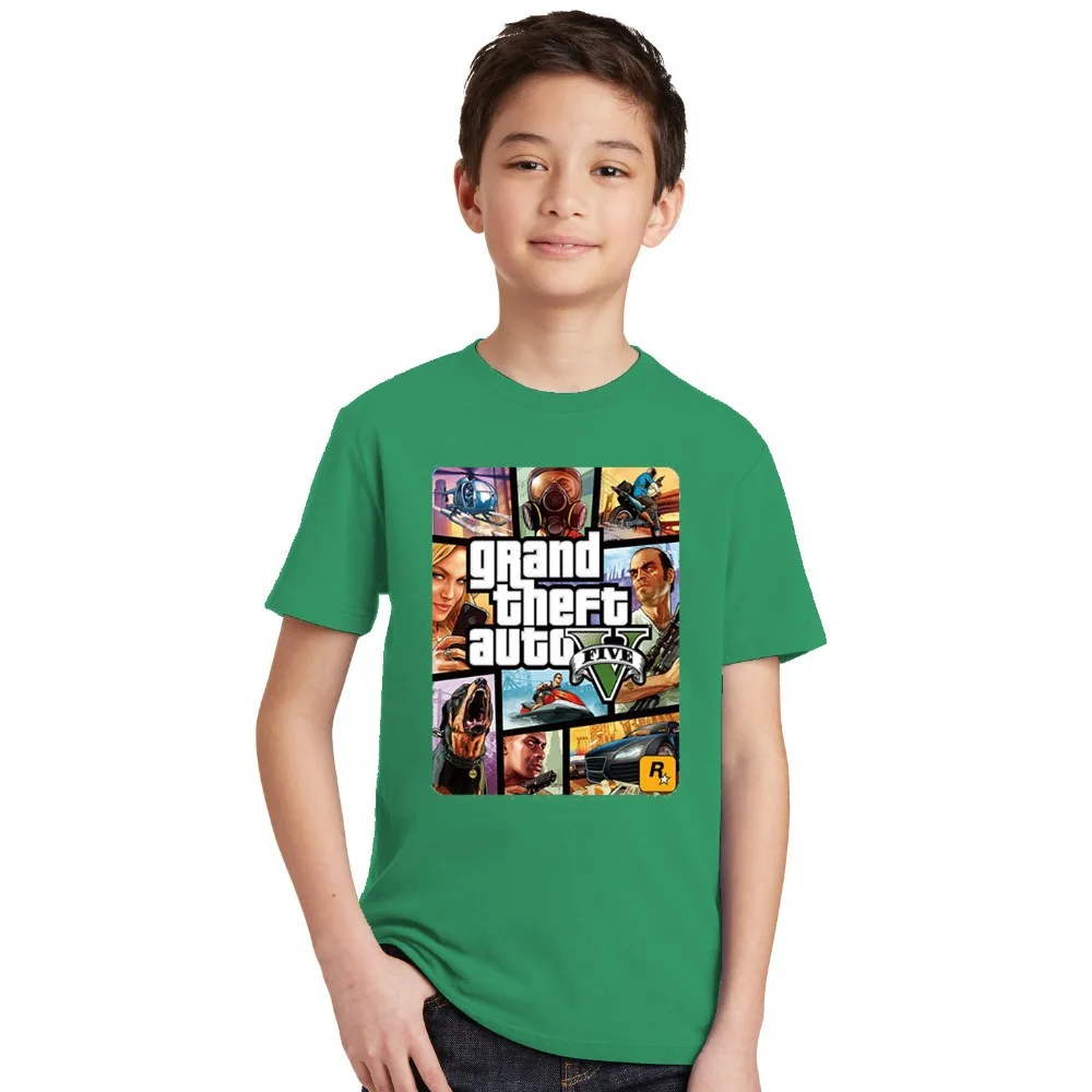 Новое поступление, футболка для мальчиков GTA 5 модная крутая Детская футболка с короткими рукавами с рисунком «Grand Theft Auto» Детская летняя одежда футболки