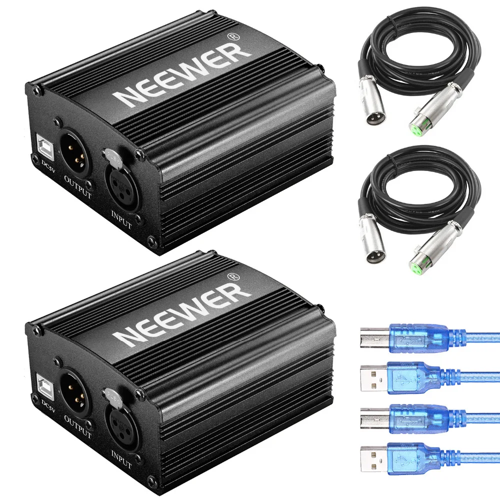 

Neewer 2 Packs 1-Channel 48V Phantom Power Supply with 5 feet USB Cable XLR 3 Pin Male to female Microphone Cable for Equipment