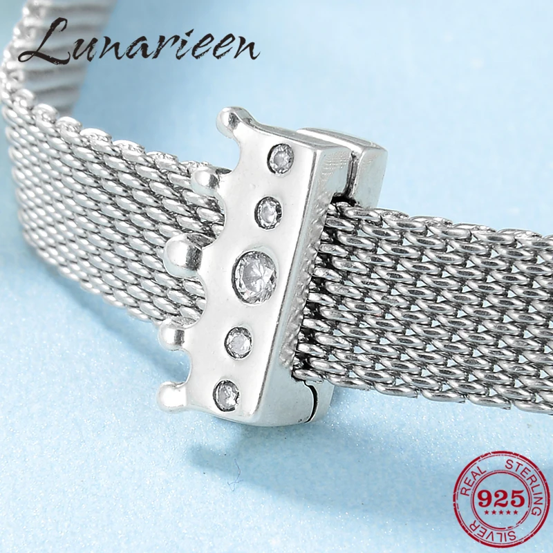 

925 Sterling Silver Princess Crown Crystal Zircon beads for clips Charms Fit Original reflection Charm Bracelet Jewelry making