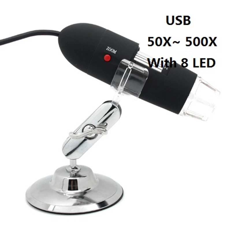 Цифровой микроскоп 500X USB 50X ~ 2 мегапиксельная Лупа с 8 светодиодный видеокамерой электронная лупа черный