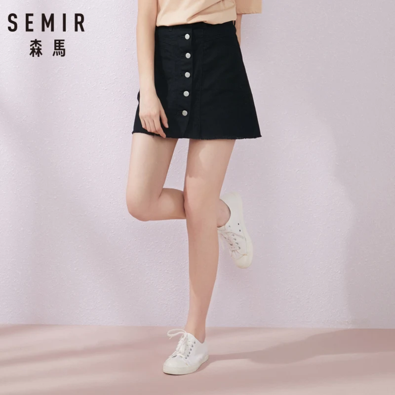 Юбка SEMIR Женская тонкая модная однобортная хлопковая трапециевидная лето
