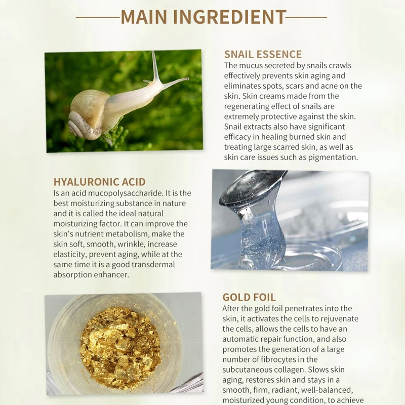 24k Gold Essence Snail Cream Anti Aging Anti Wrinkle Face Cream Repair Firming Skin Hyaluronic Acid 1 24k Gold Essence Snail Cream Anti Aging Anti Wrinkle Face Cream Repair Firming Skin Hyaluronic Acid 4