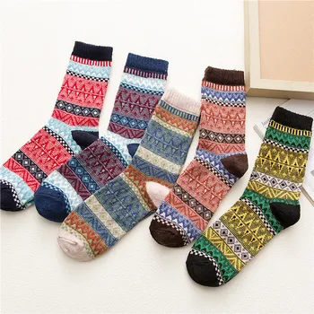 

Winter new men's Harajuku retro fashion wool socks Thick warm high quality cotton casual socks 5 pairs