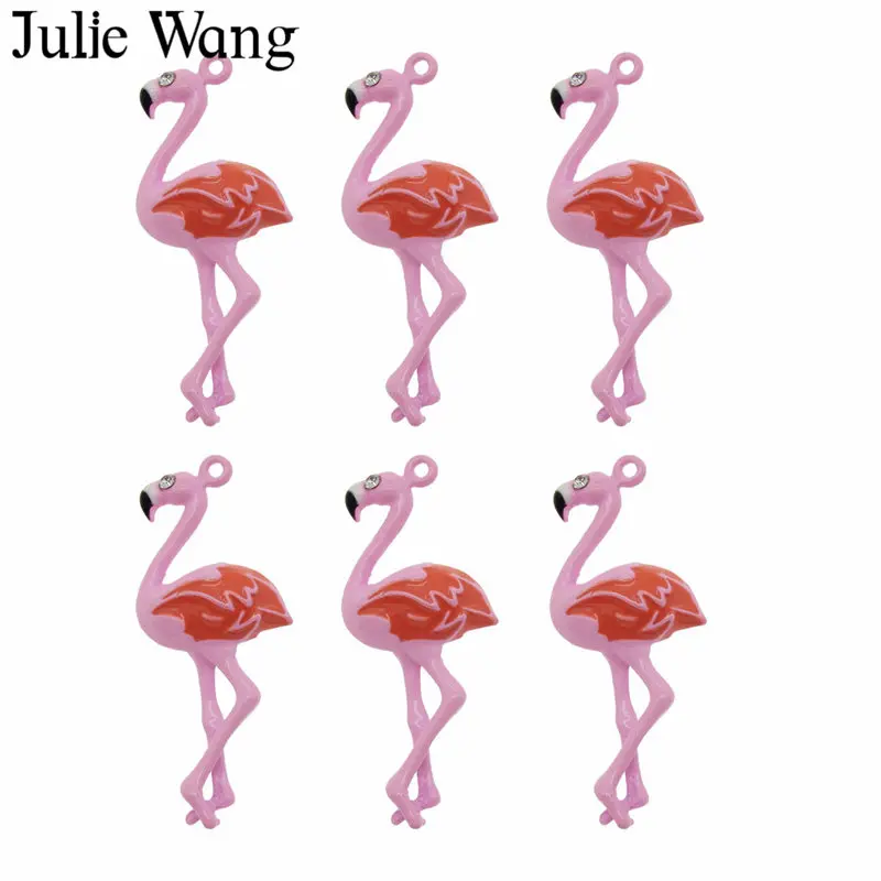 Julie Wang 3 шт. сплав розовые эмалевые Фламинго Птица с подвесками Стразы для