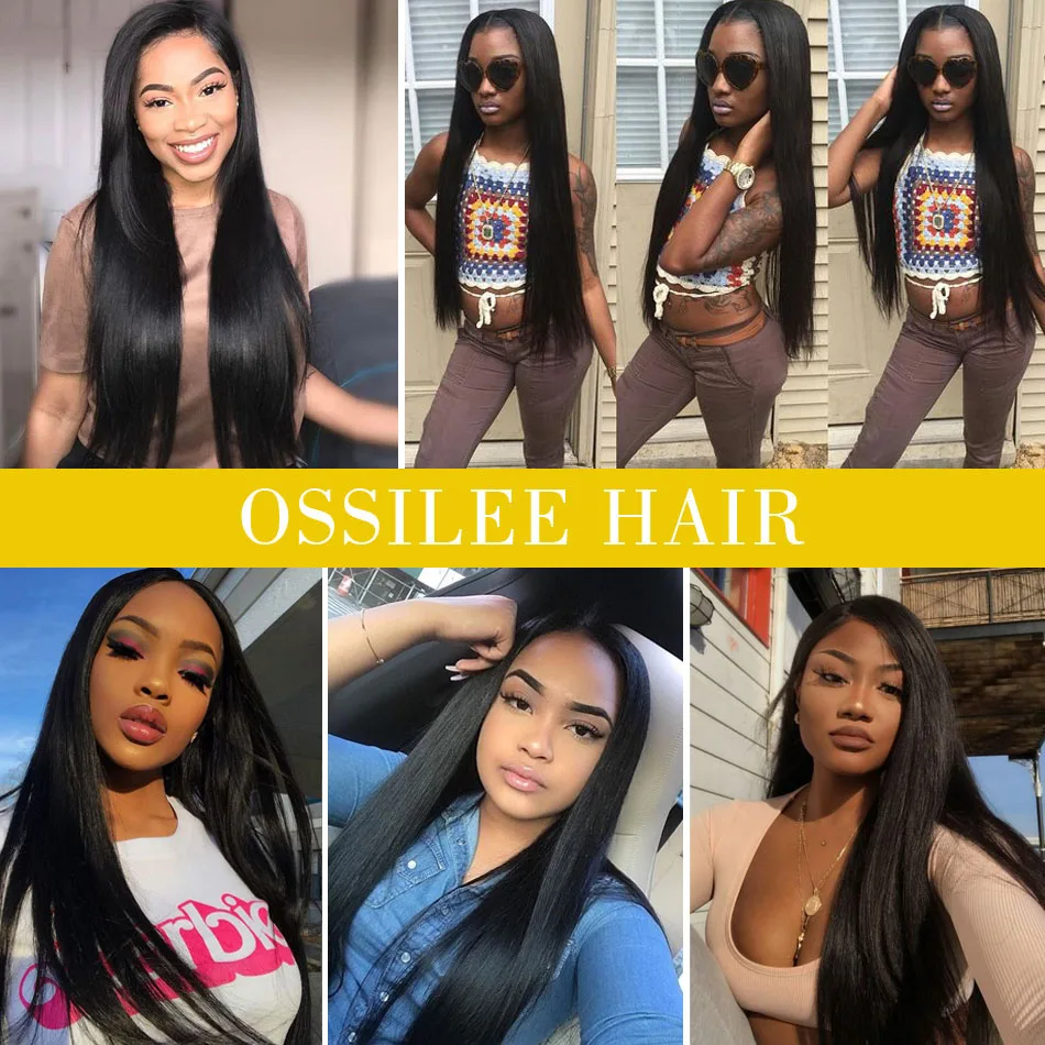 Human Hair Bundles with Closure Brazilian Straight Hair Bundles with Closure Ossilee Remy Hair Extension 3 Bundles with Closure