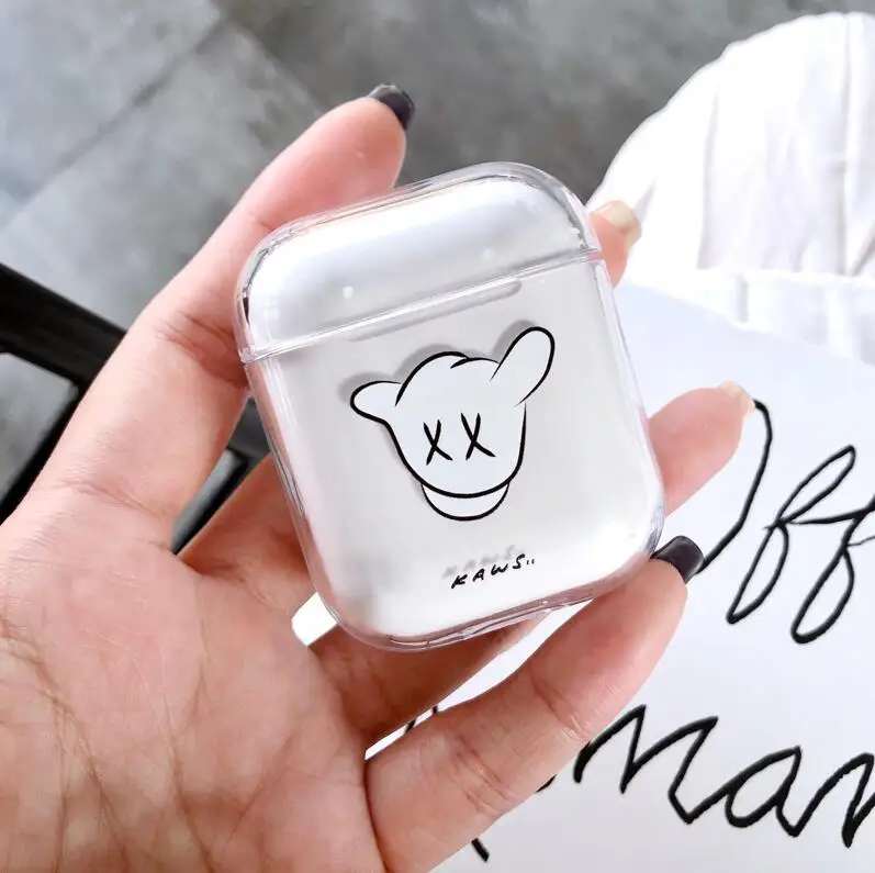 Luxury Brand Cartoon Transparent Earphone Cases For Apple Airpods Shockproof Cover PC Hard Earphone Case Air Pods Protection