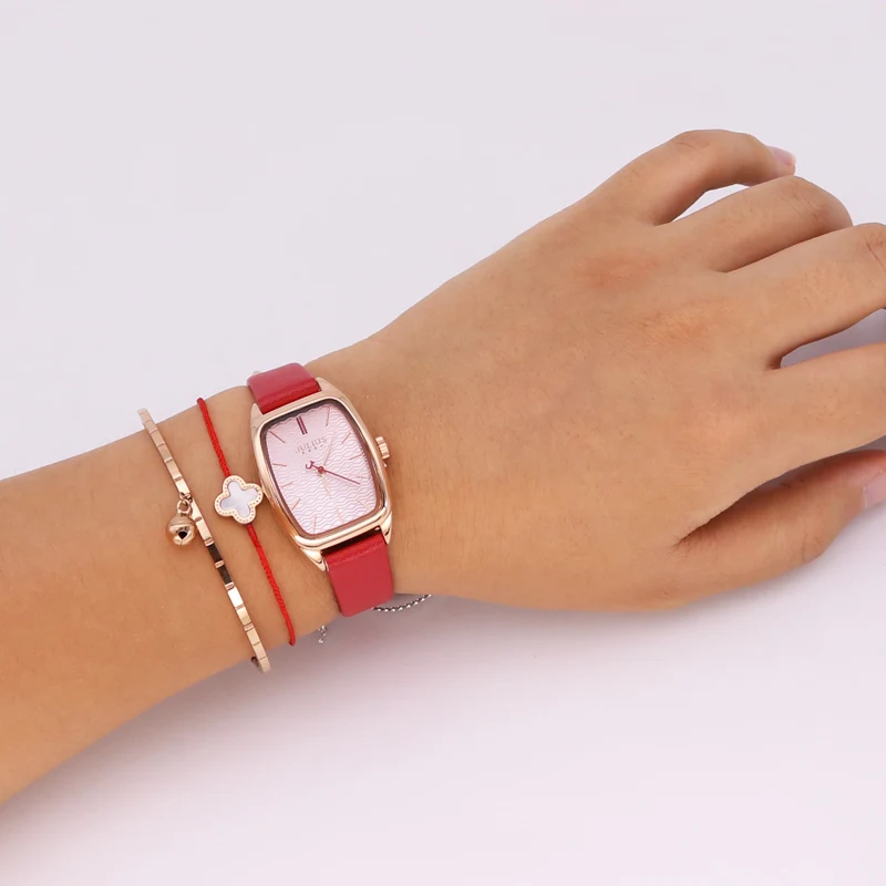Lady Women's Watch Japan Quartz Hours Fashion Wave-like Clock Leather Bracelet Modern Classic Girl Birthday Gift Julius Box