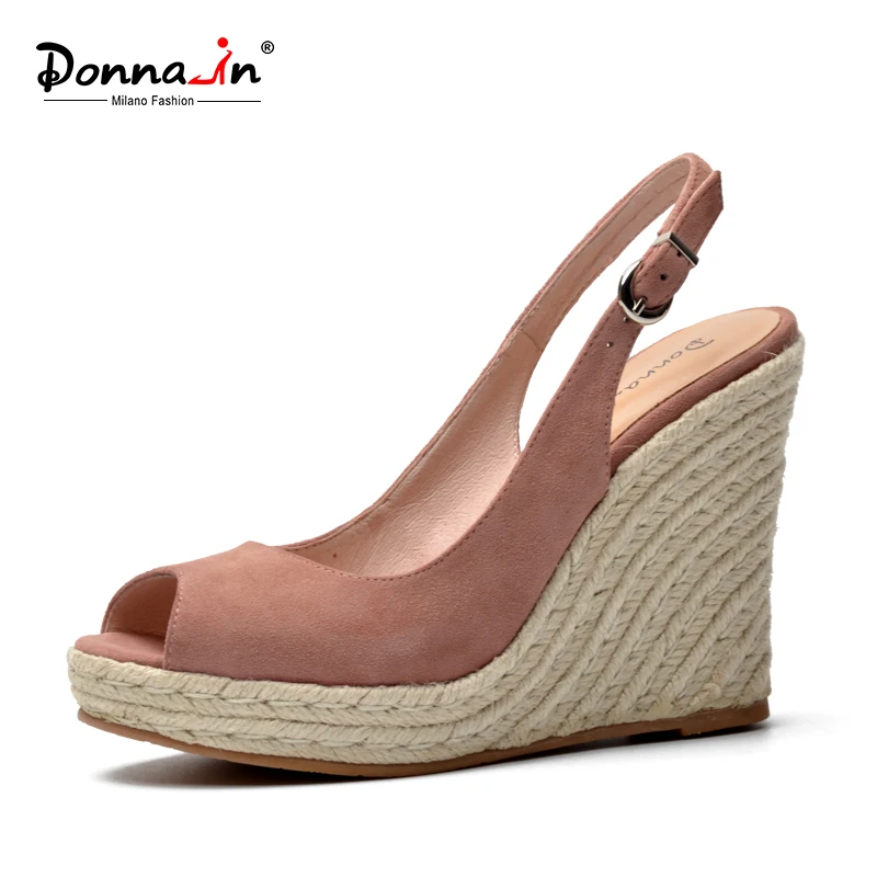 Goede Donna in Platform Sandalen Wig Vrouwen Echt Leer Super Hoge Hakken Open Teen Strand Mode Vrouwelijke 2018 Zomer Dames schoenen