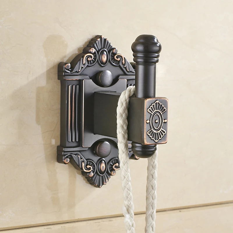 

Antique Wall Mount Black Hook Brass Towel Hanger Single Double Hook Copper Door Hooks Vintage Bathroom Accessories Set