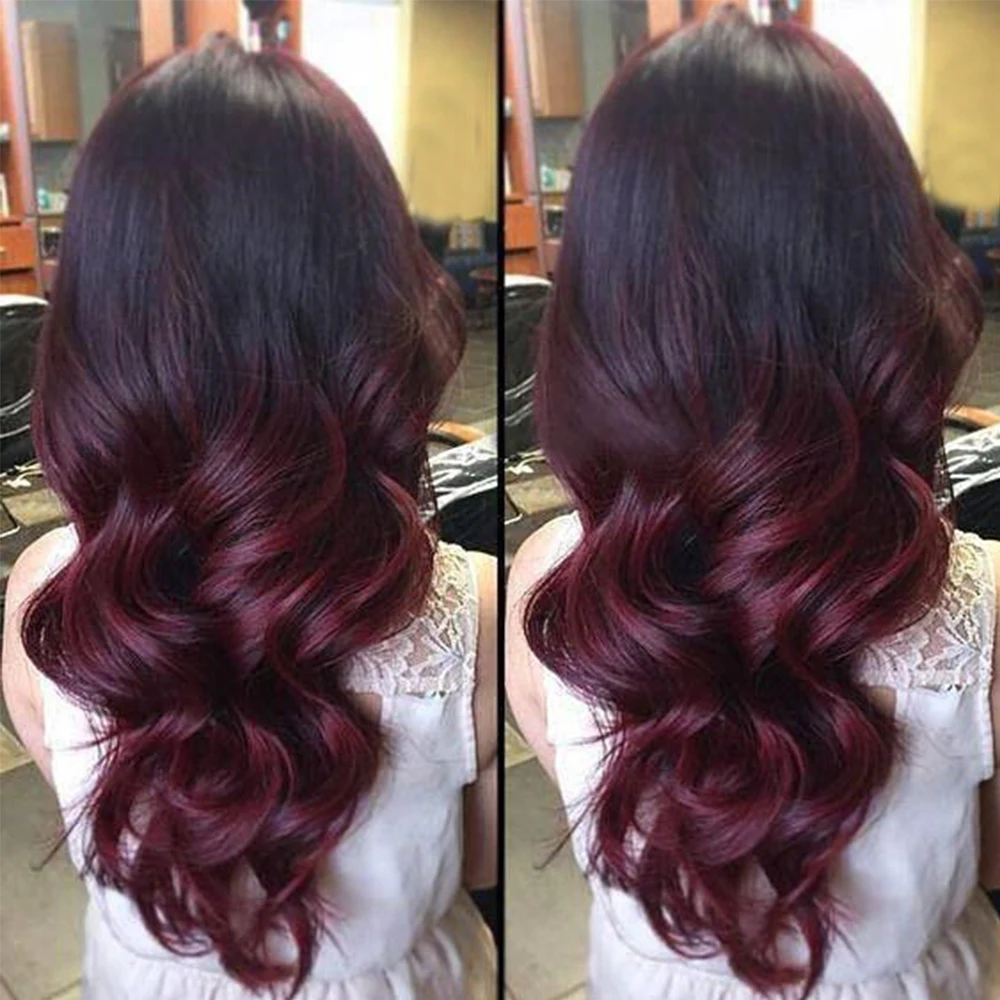 SimBeauty Body Wave Lace Front Human Hair Wigs 99j Burgundy Ombre Brazilian Remy With Baby Hair Pre