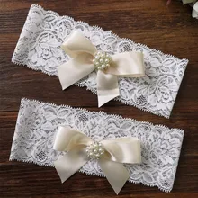 1 шт. Свадебная Кружевная подвязка Стразы и жемчужины с бантом