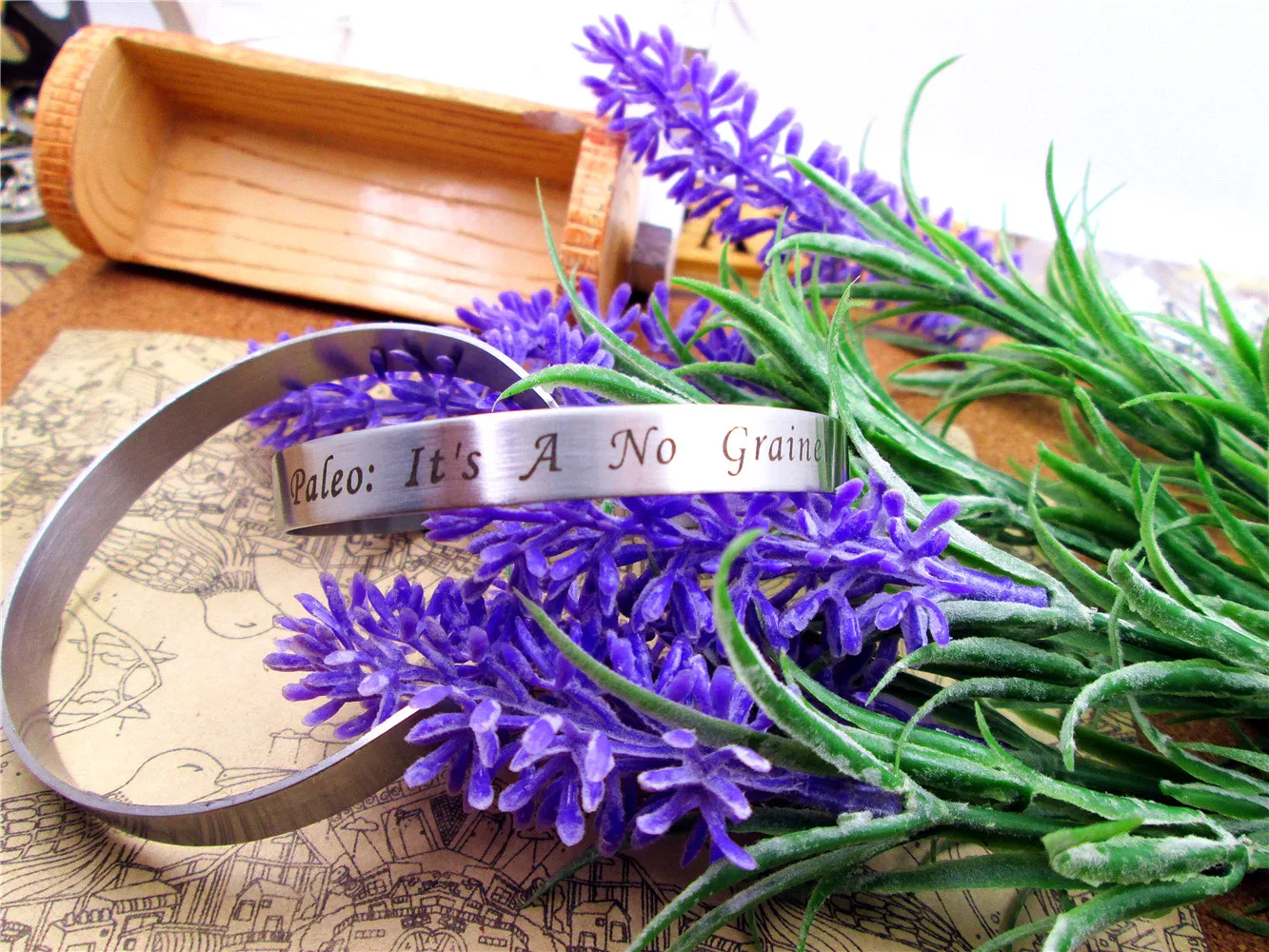 

stainless steel Cuff bracelet " Paleo It's a No Grainer" for women Handmade bangle inspirational jewelry gift china import goods