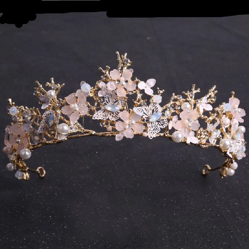 Baroque Gold Color Butterfly Crystal Costume Jewelry Sets Rhinestone Choker Necklace Earrings Tiaras Crown Wedding Jewelry Set bridal jewelry sets