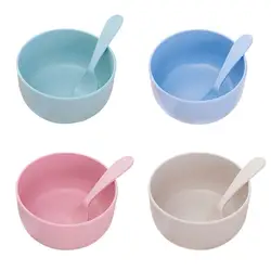2019 детская миска + ложка Питание посуда сплошной цвет детские блюда детское питание столовая посуда набор анти-горячий тренировочный миска