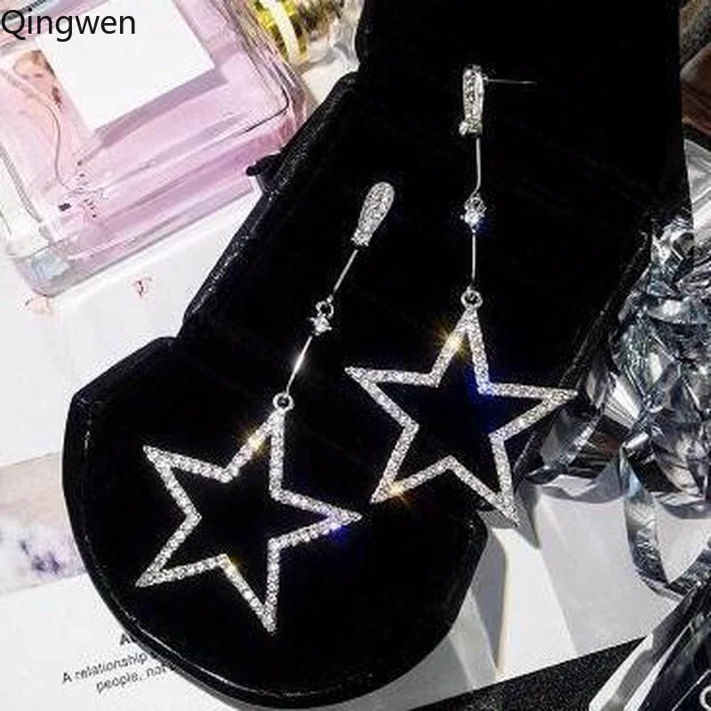 FIONTO 2019 модные серьги гвоздики женские Bijoux Кристалл полый пятиконечная звезда