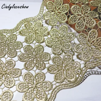 

17.5cm Super Wide Lace Hollow Out Gold Trims Embroidered Floral Sewing Lace Fabric For Wedding Bridal Dress Skirt Trimmings DIY