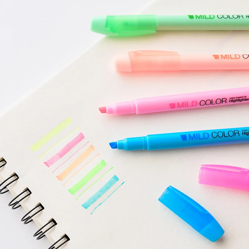 5 pcs Soft color Highlighter pen set Mildcolor ink marker Point liner