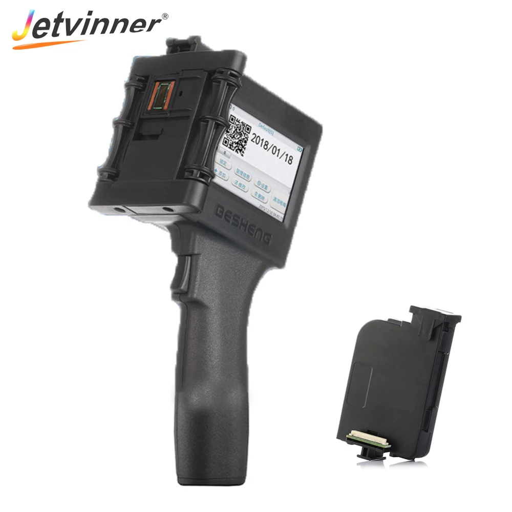Jetvinner Handheld Inkjet Printer Portable Print Machine with two ink Cartridge for Food Packing Label Plastic