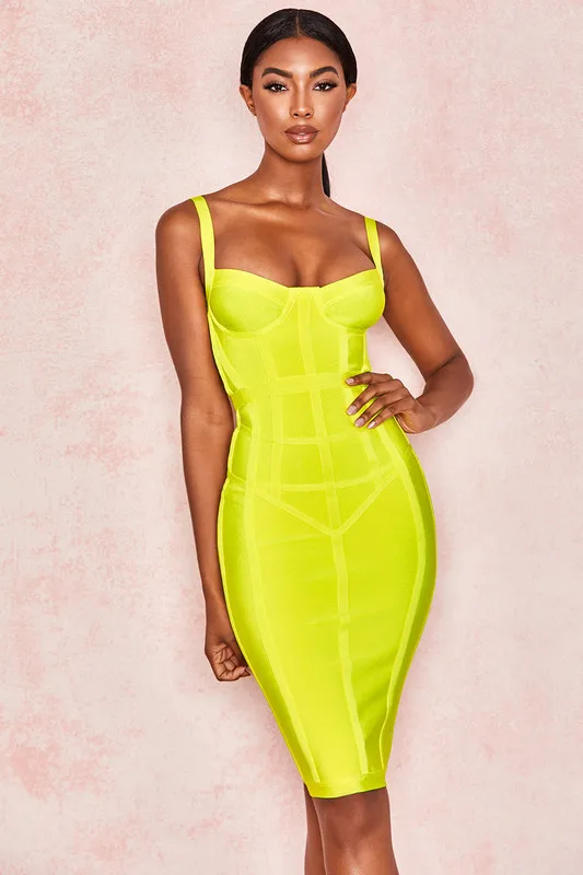 

High Quality Green Black Slip Elegant Rayon Bandage Dress Night Clu Party Bodycon Dress