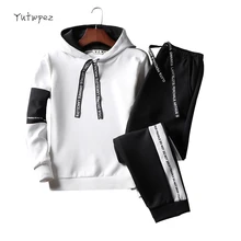 Спортивный костюм, мужской комплект, Толстовка для мужчин, бренд, весна-зима, флис, 2 шт., стоячий воротник, флис, пэчворк, Повседневная Толстовка для мужчин