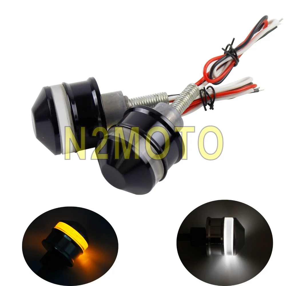 

LED Motorcycle Bar End Turn Signal Light Handlebar Grip Mount Indicator Amber/White Blinker Flasher Universal