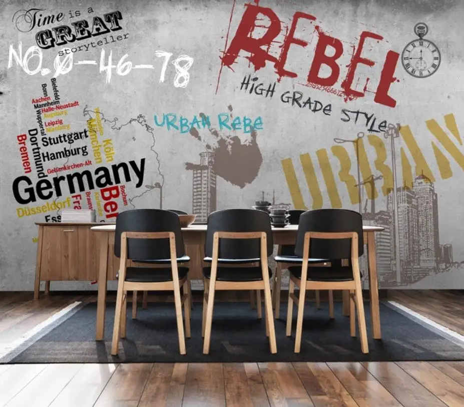 Retro nostalgic European and American street graffiti cement wall bar restaurant background wall modern living room wallpapers Retro nostalgic European and American street graffiti cement wall bar restaurant background wall modern living room wallpapers