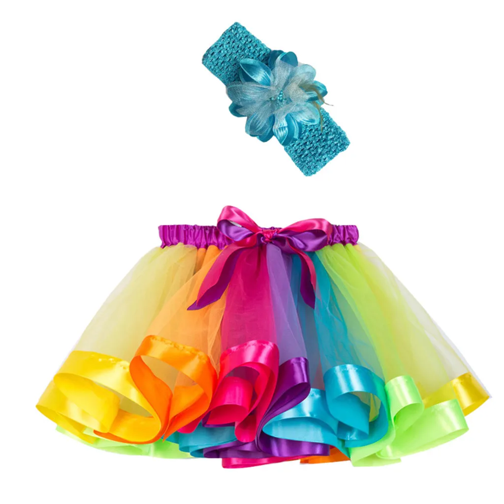 Детские вечерние балетные пачки для девочек, костюм для малышей, юбка+ повязка на голову, юбка-пачка, юбки для девочек, юбка радужной расцветки - Цвет: Multicolor