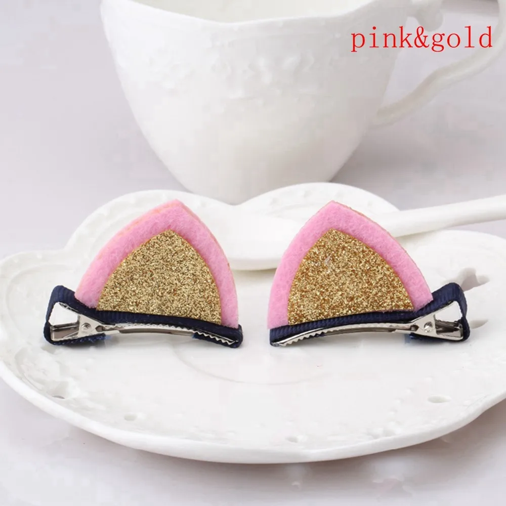 1 Pair HOT New Sweet Funny 6 Colors Bell Cat Ears Hair Clip Cosplay Anime Costume Halloween Birthday Party Hair Accessories Clip - Color: pink gold