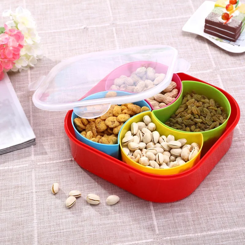 

New Plastic Removable 4 Lattices Dry Fruit Containers Box Snacks Seeds Storage Box Kitchen Food Container Case Kitchen Tools Hot
